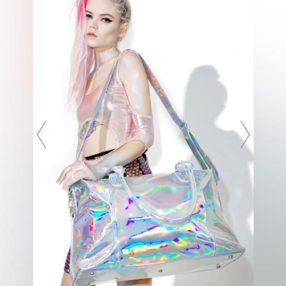 NWT Current Mood x Dolls Kill Holographic Prism Weekender Duffle Tote Bag - Picture 13 of 13